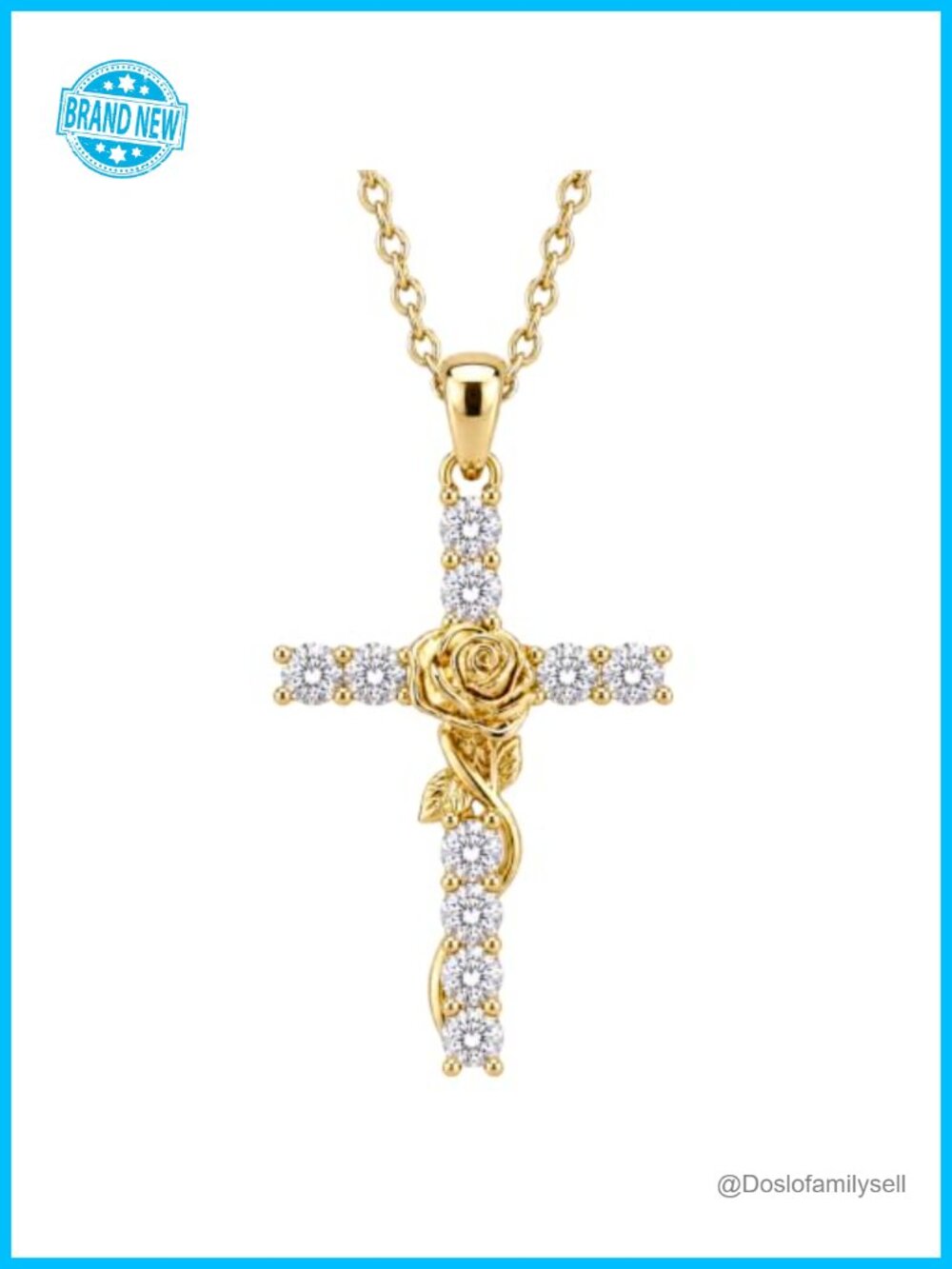 14K Gold Plated Cross Necklace Rose Pendant Christian Gift